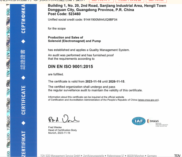 중국 Dongguan Dason Electric Co., Ltd 인증